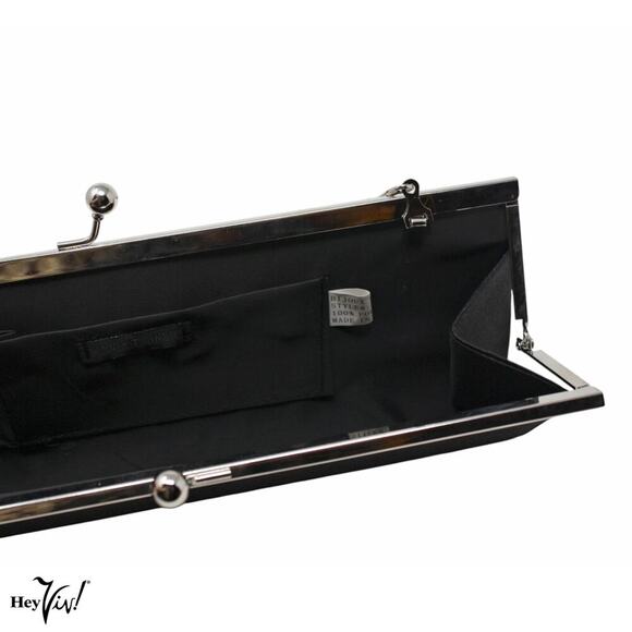 Black Cocktail Evening Bag Clutch Purse Slim Style Bijoux Terner 11x4 - Hey Viv - Picture 5 of 6